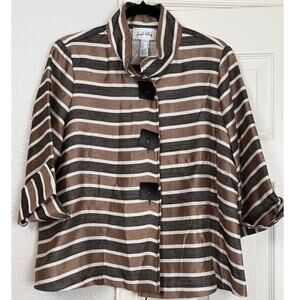 Joseph Ribkoff Striped Jacket Top Brown White Made in Canada Size 10